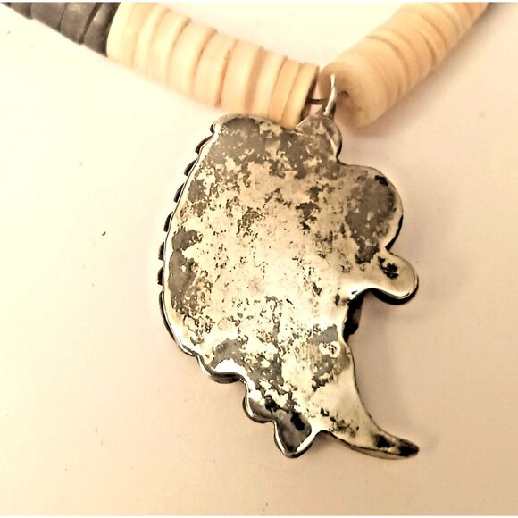 Native American Navajo Turquoise Claw Pendant on bone Heishe Necklace (1608) - Picture 3 of 7